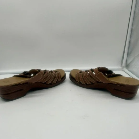 Dansko Marion Wedge Sandal Shoe Women 40 9.5-10 Brown Buckle Strappy Leather - Picture 9 of 11